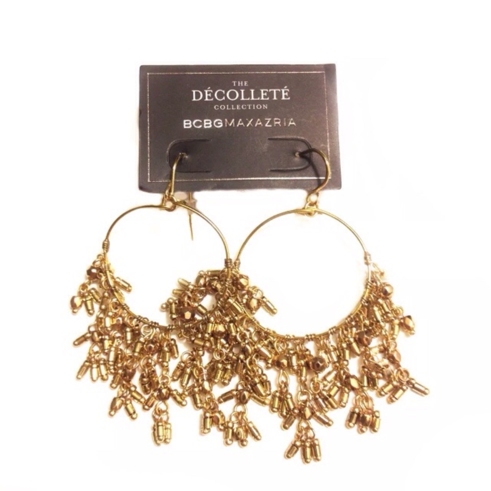 BCBG EARRINGS GOLD-TONED CHANDELIER HOOP $68